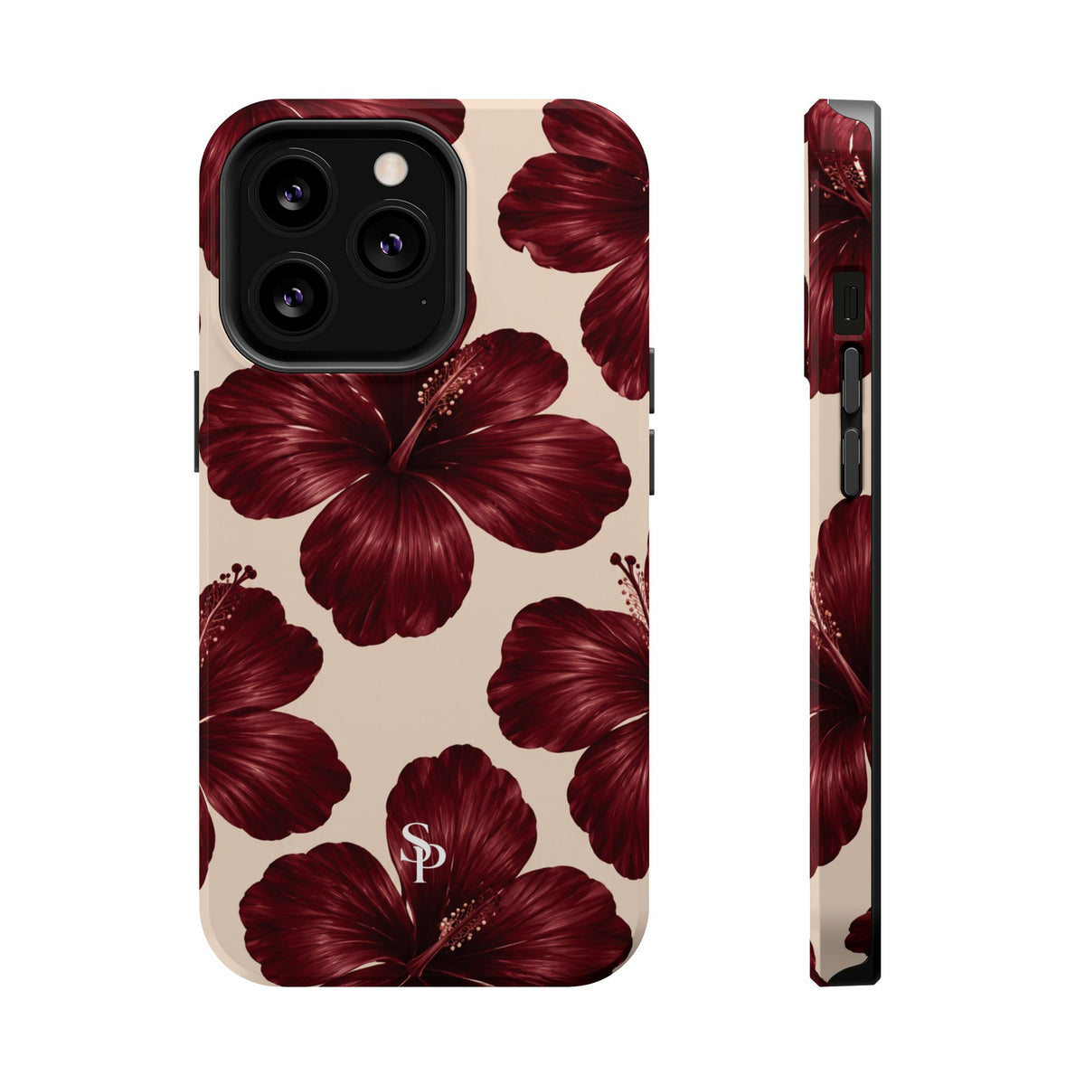 Burgundy Hibiscus Floral Magnetic Phone Case