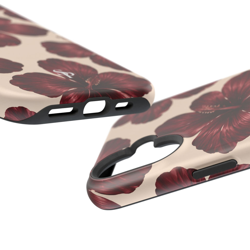 Burgundy Hibiscus Floral Magnetic Phone Case