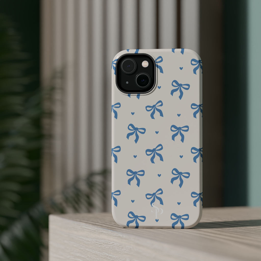 Blue Bow with Small Blue Hearts Magnetic Tough Case