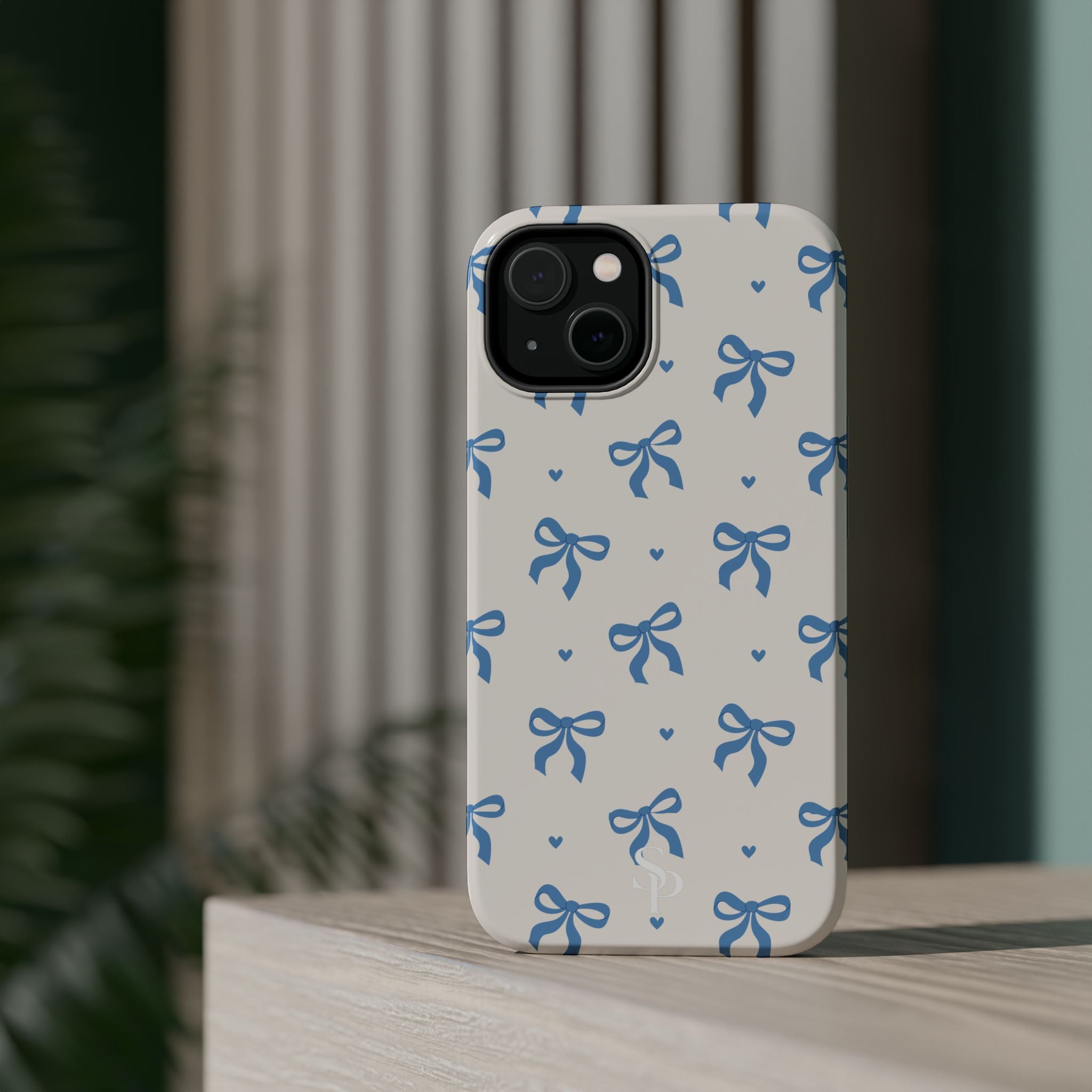 Blue Bow with Small Blue Hearts Magnetic Tough Case