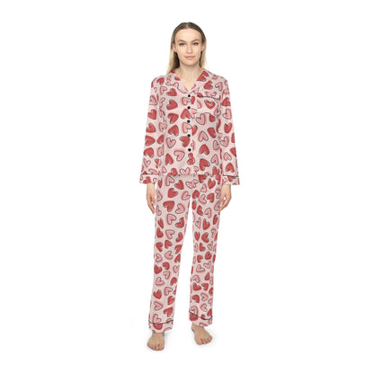 Heart Pattern Women's Satin Pajamas - Perfect for Sleep & Special Occasions