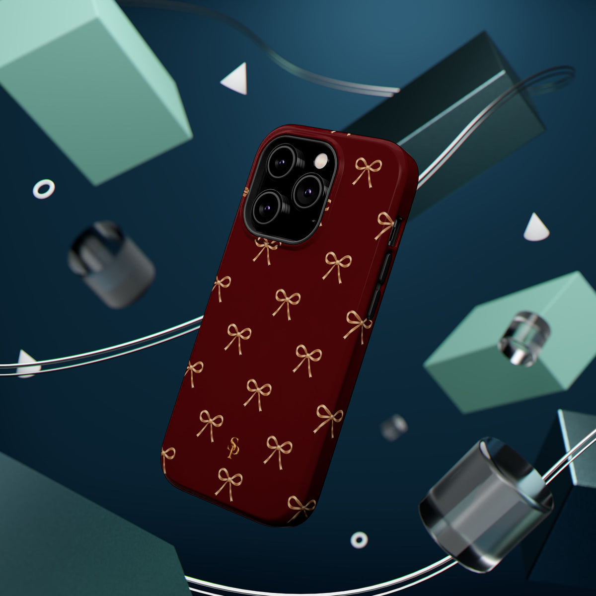 Burgundy Festive Gold Bow Magnetic Phone Case