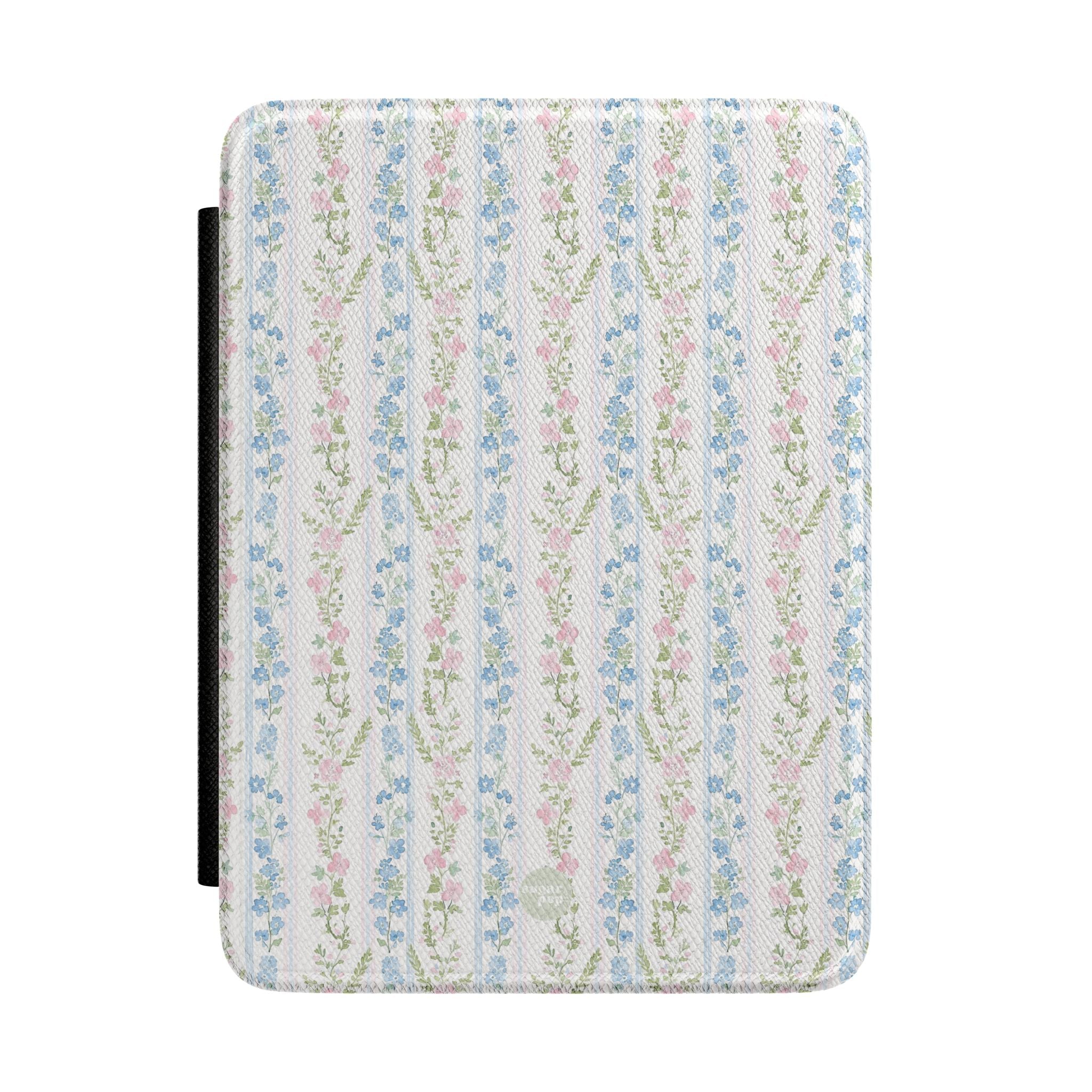 Floral Stripe Kindle Case — Pastel Cottagecore E-Reader Cover