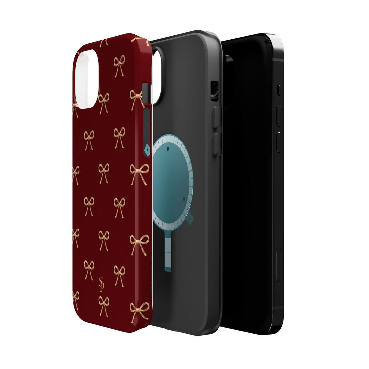 Burgundy Festive Gold Bow Magnetic Phone Case