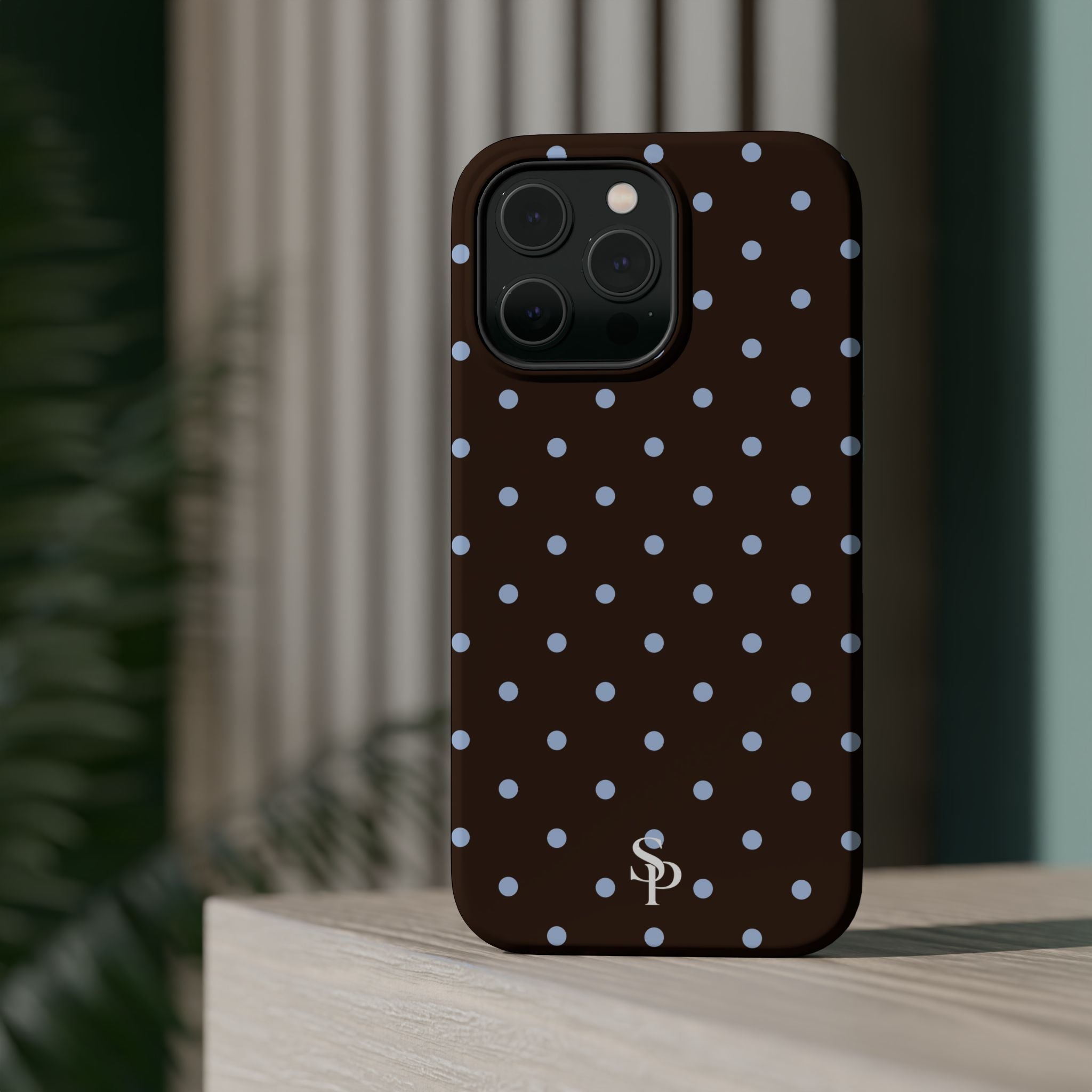 Brown & Light Blue Polka Dot Magnetic Phone Case