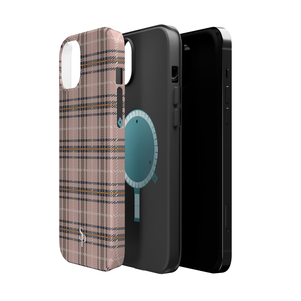 Pink Plaid Magnetic Impact-Resistant Phone Case