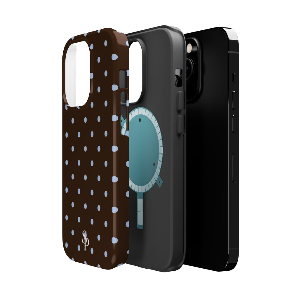 Brown & Light Blue Polka Dot Magnetic Phone Case