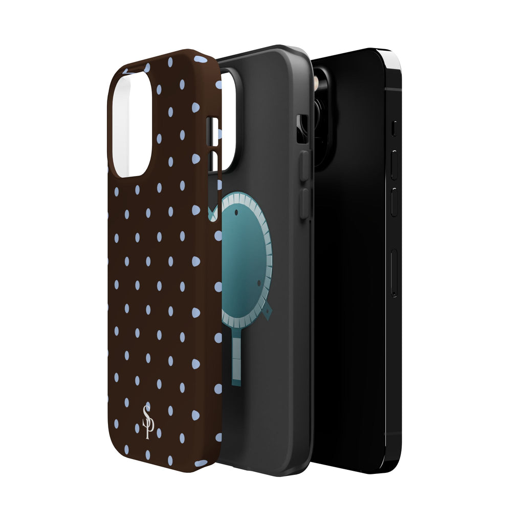 Brown & Light Blue Polka Dot Magnetic Phone Case