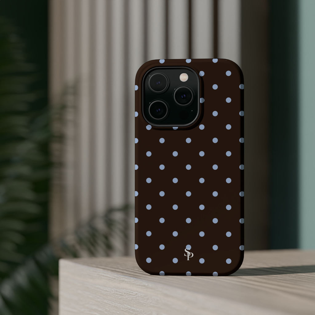 Brown & Light Blue Polka Dot Magnetic Phone Case
