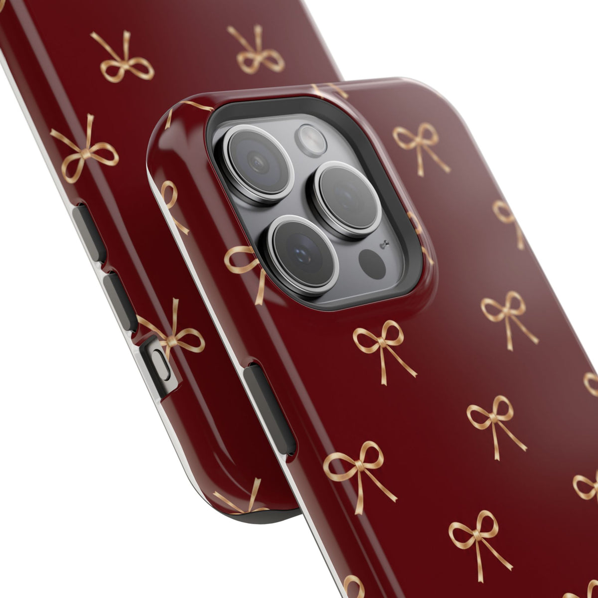 Burgundy Festive Gold Bow Magnetic Phone Case