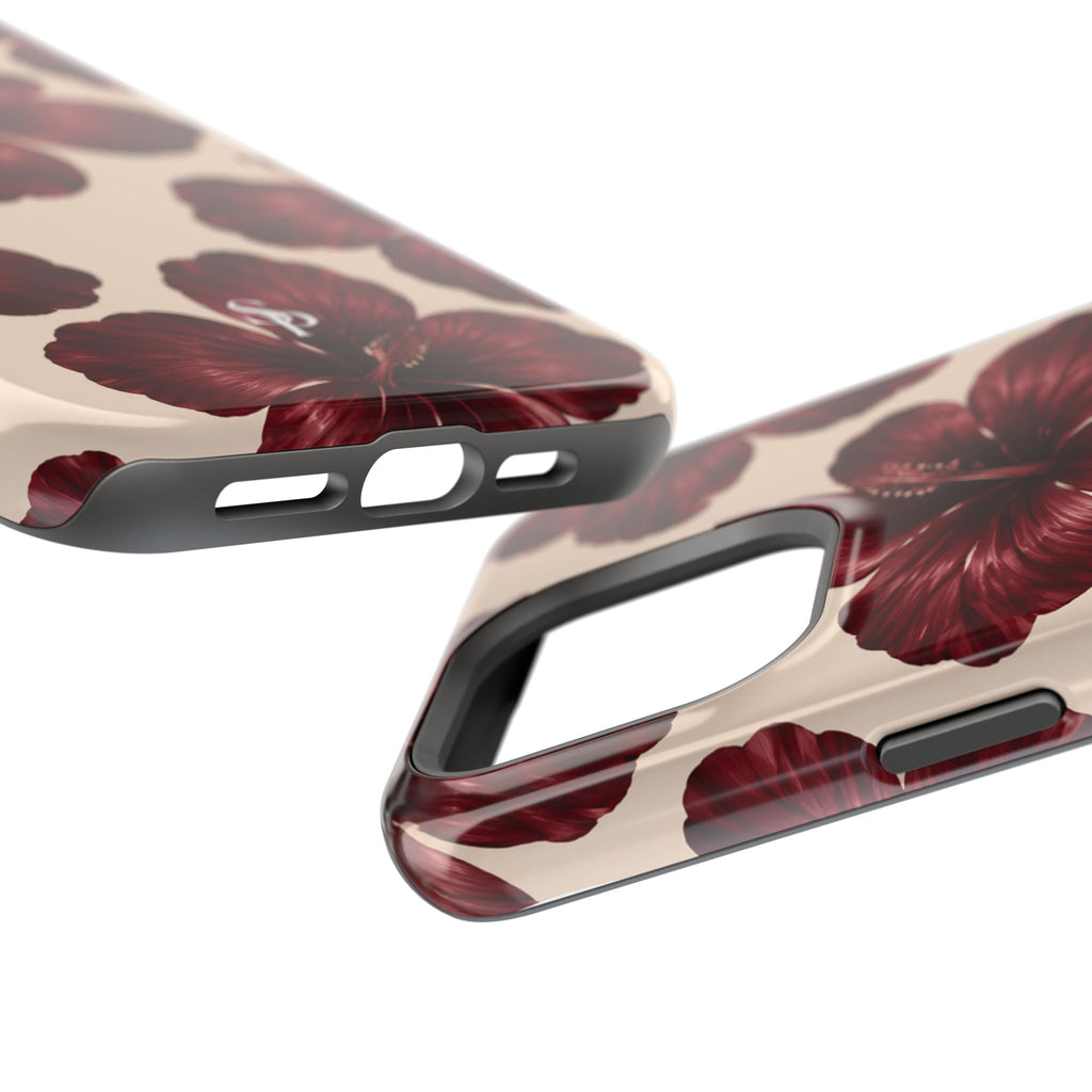 Burgundy Hibiscus Floral Magnetic Phone Case
