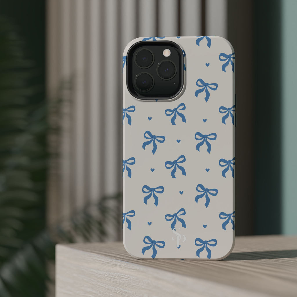 Blue Bow with Small Blue Hearts Magnetic Tough Case