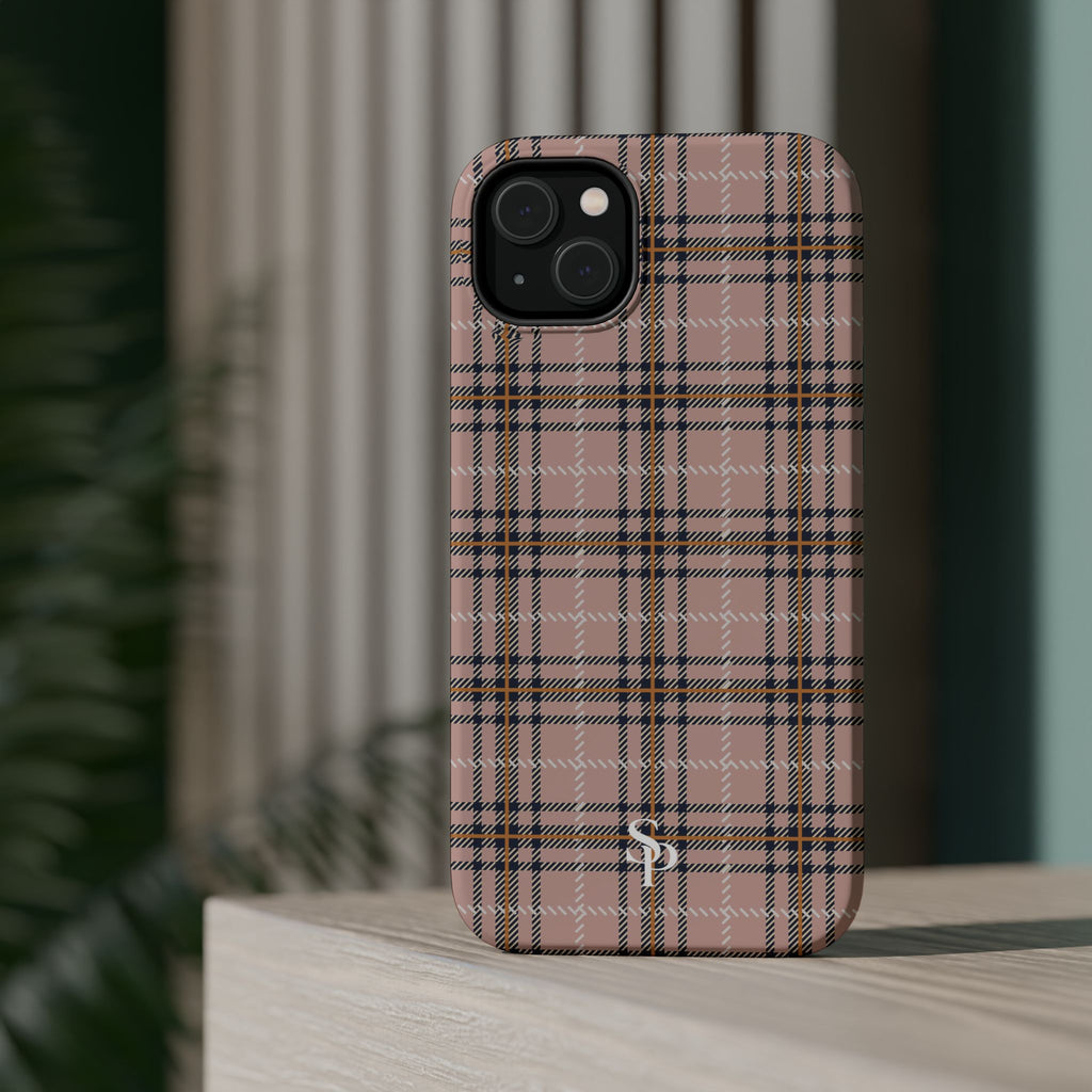 Pink Plaid Magnetic Impact-Resistant Phone Case