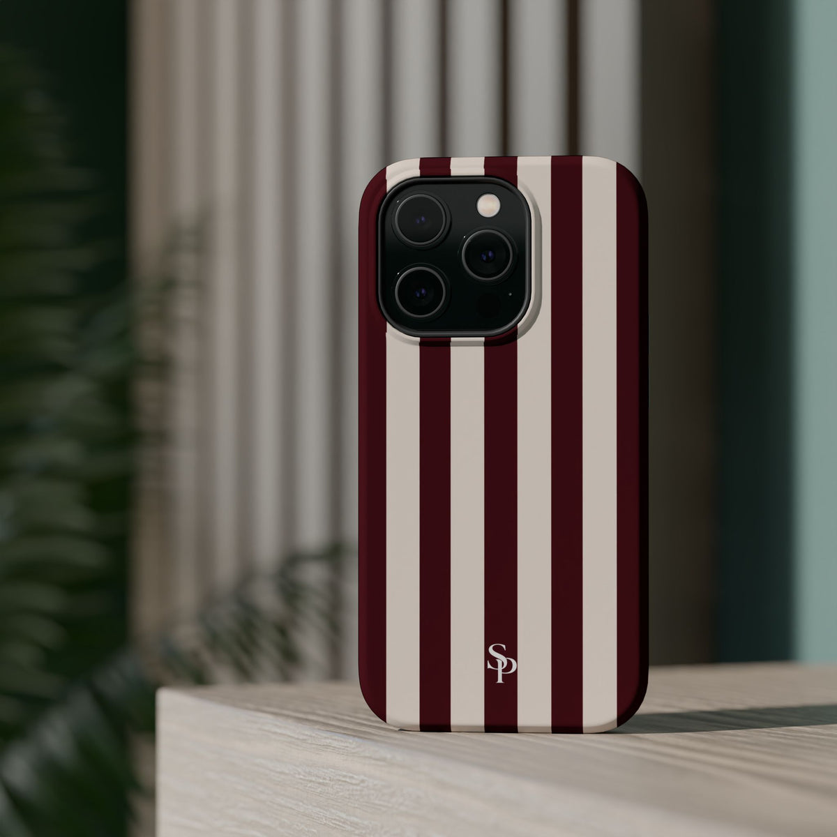 Burgundy Striped Magnetic Phone Case