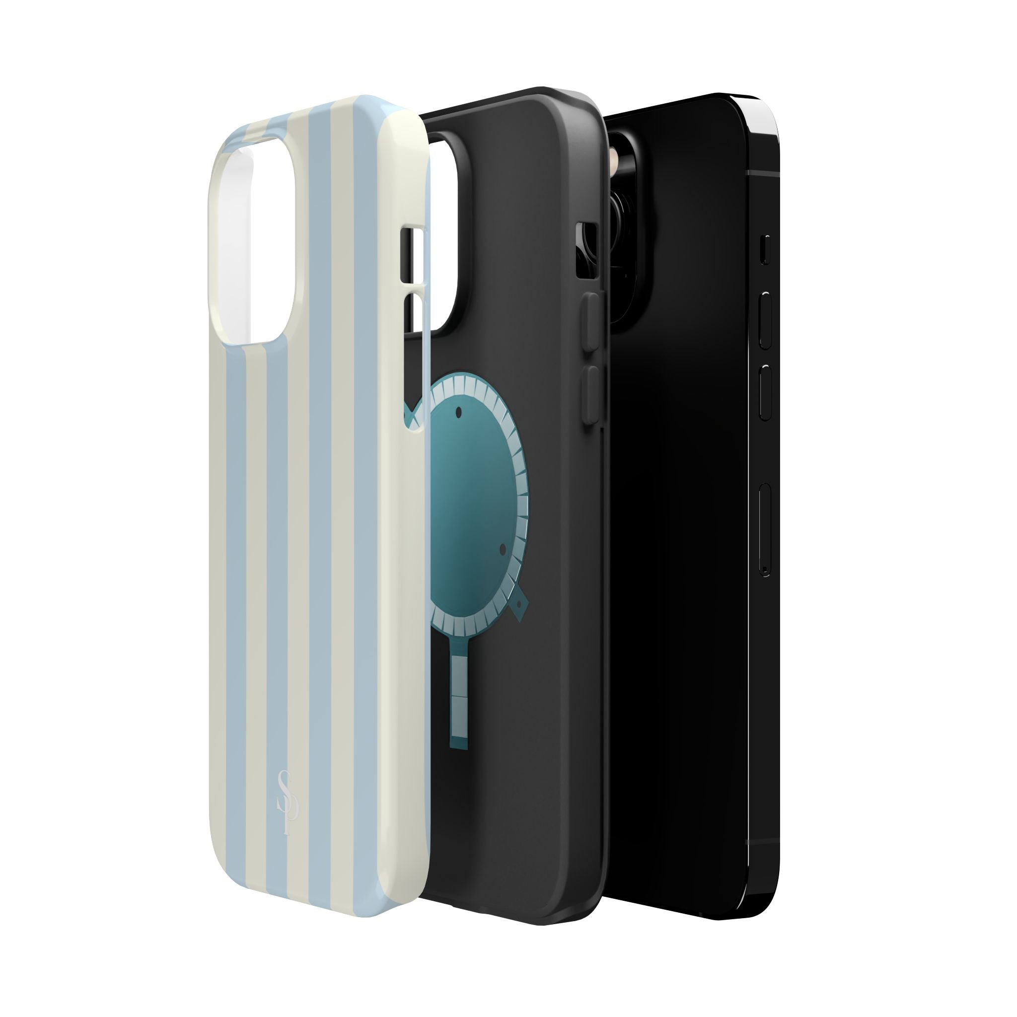 Pastel Blue & Cream Stripe Magnetic Impact-Resistant Phone Case
