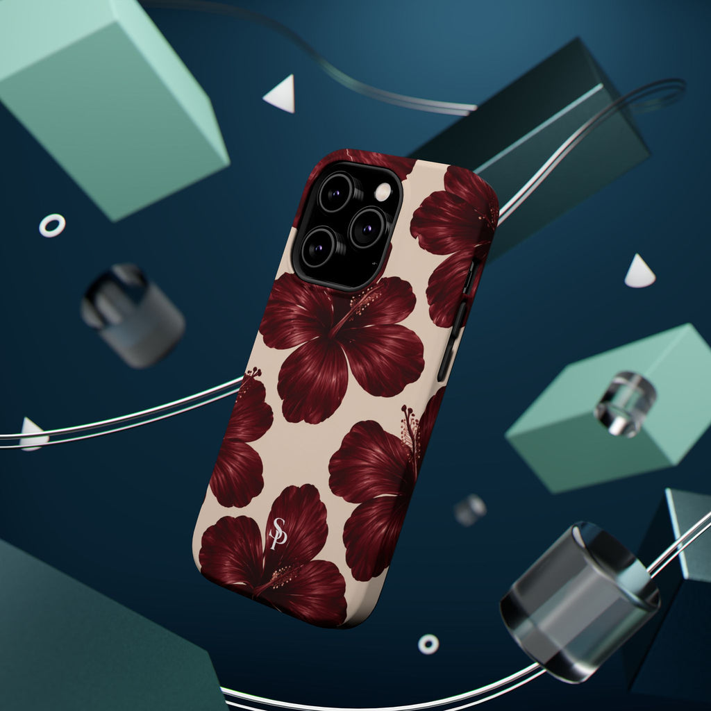 Burgundy Hibiscus Floral Magnetic Phone Case