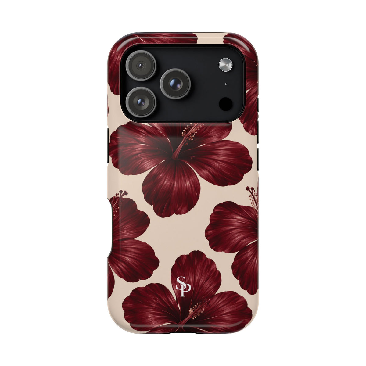 Burgundy Hibiscus Floral Magnetic Phone Case
