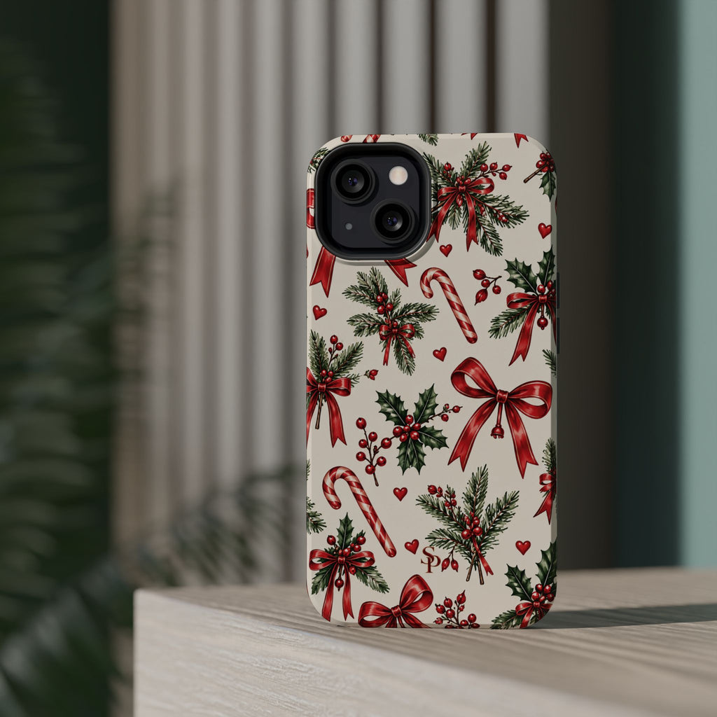 Christmas Candy Cane & Bow Magnetic Phone Case