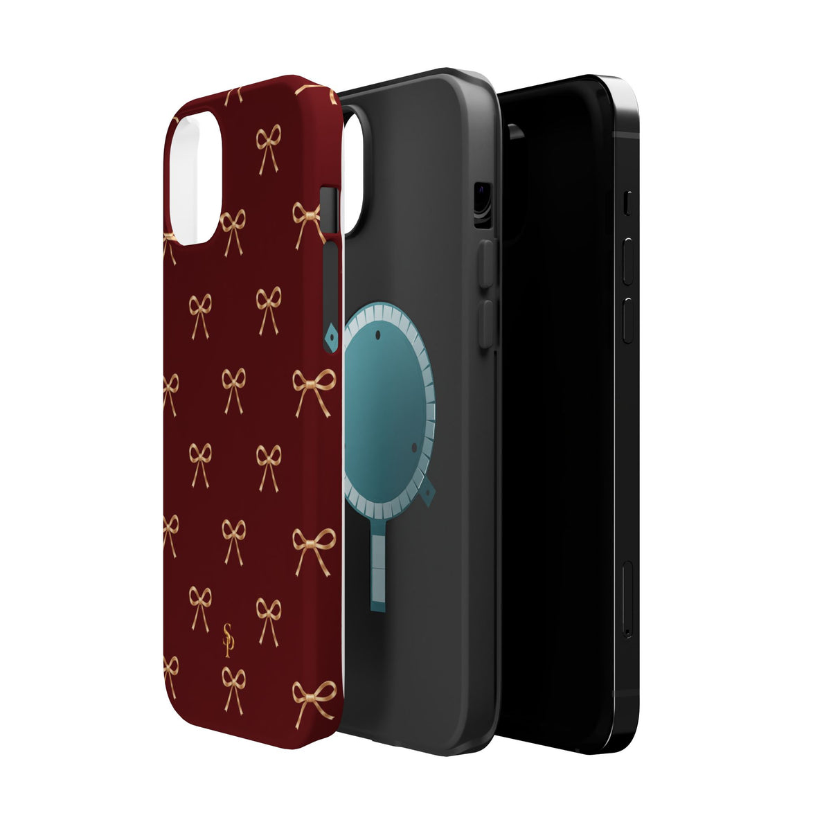 Burgundy Festive Gold Bow Magnetic Phone Case