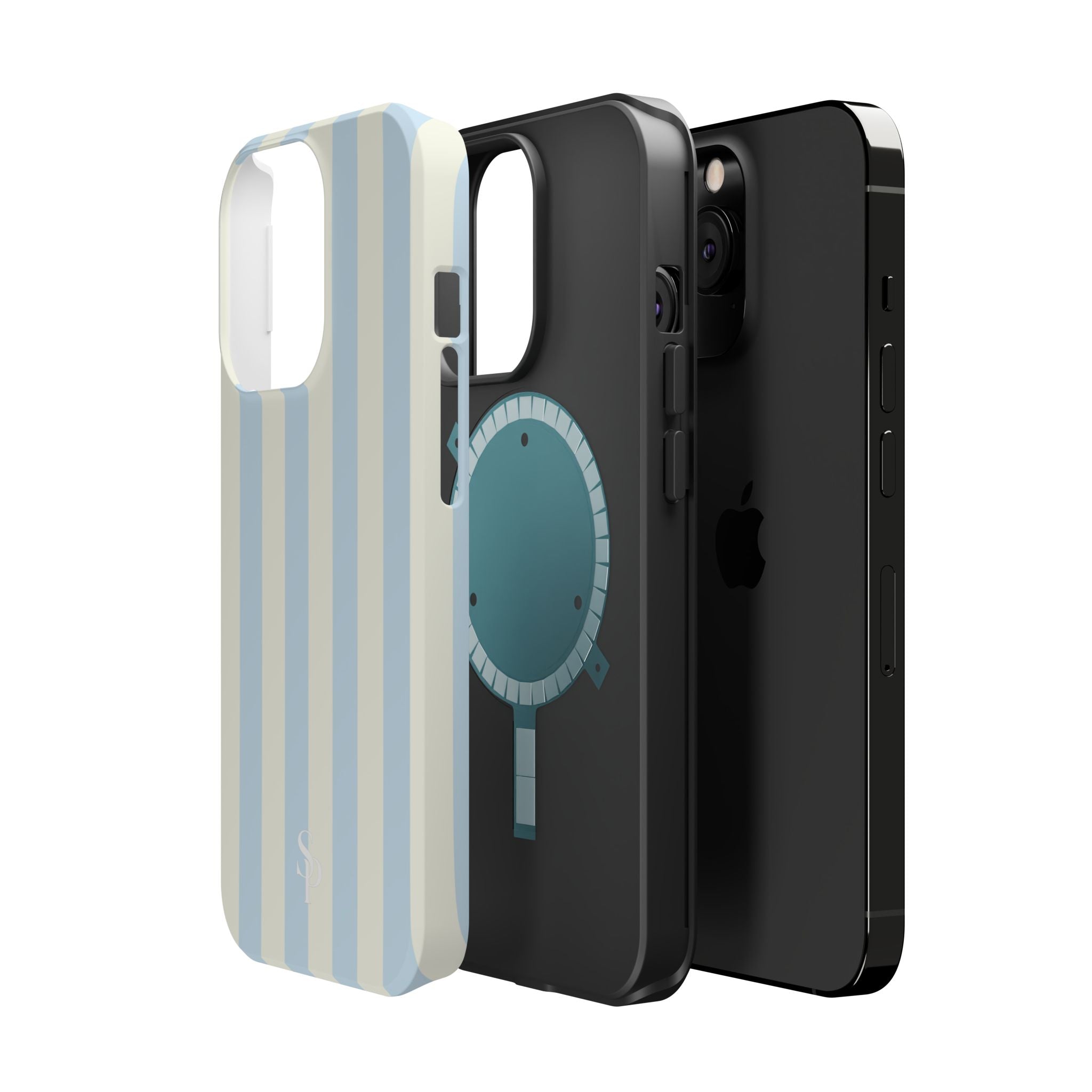 Pastel Blue & Cream Stripe Magnetic Impact-Resistant Phone Case