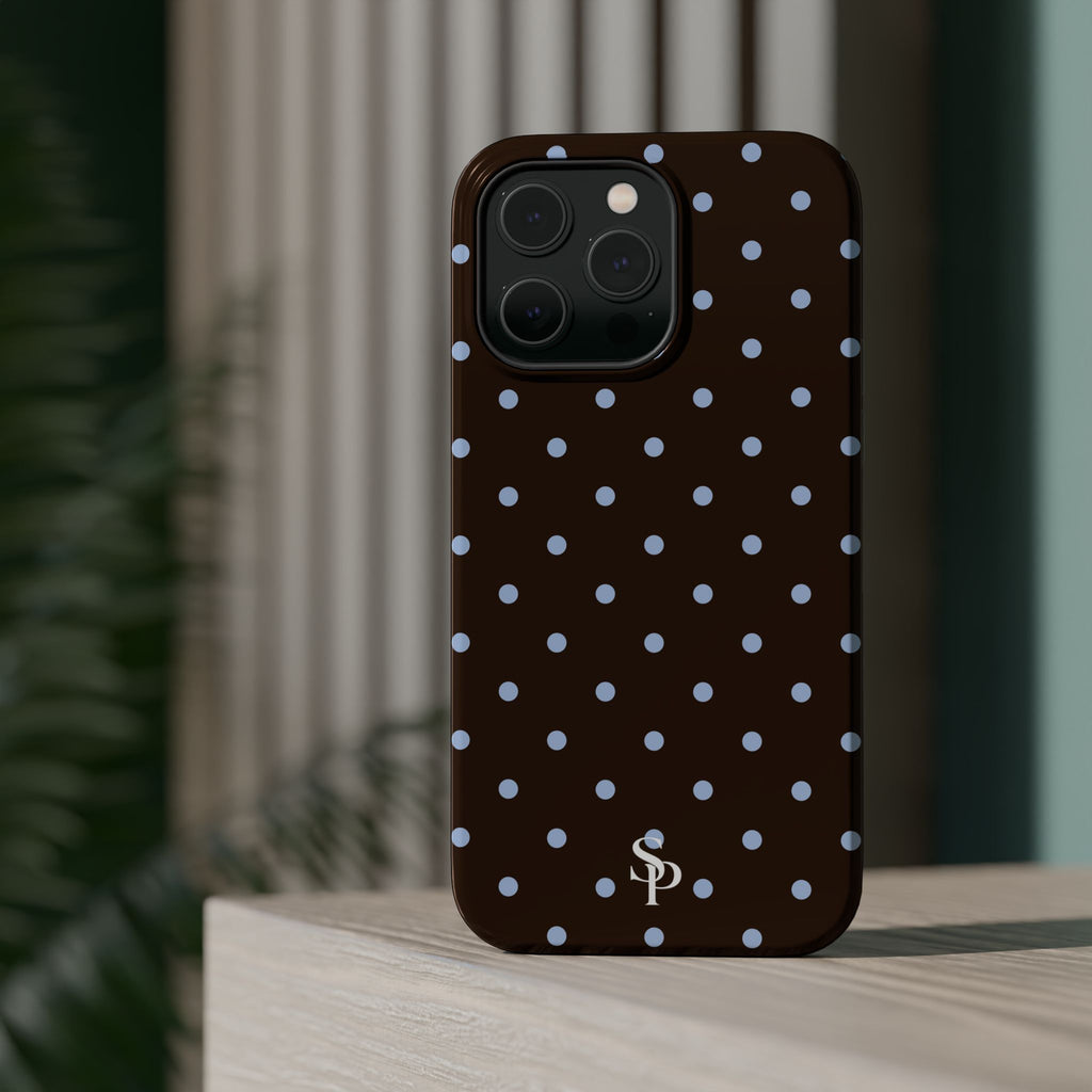 Brown & Light Blue Polka Dot Magnetic Phone Case
