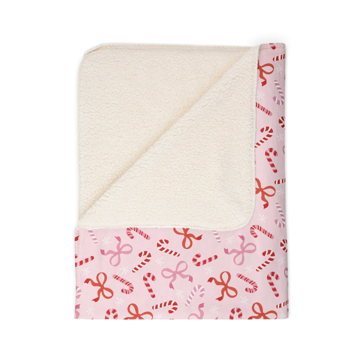 Cozy Fleece Sherpa Blanket with Fun Candy Cane and Bow Pattern - Limited Edition