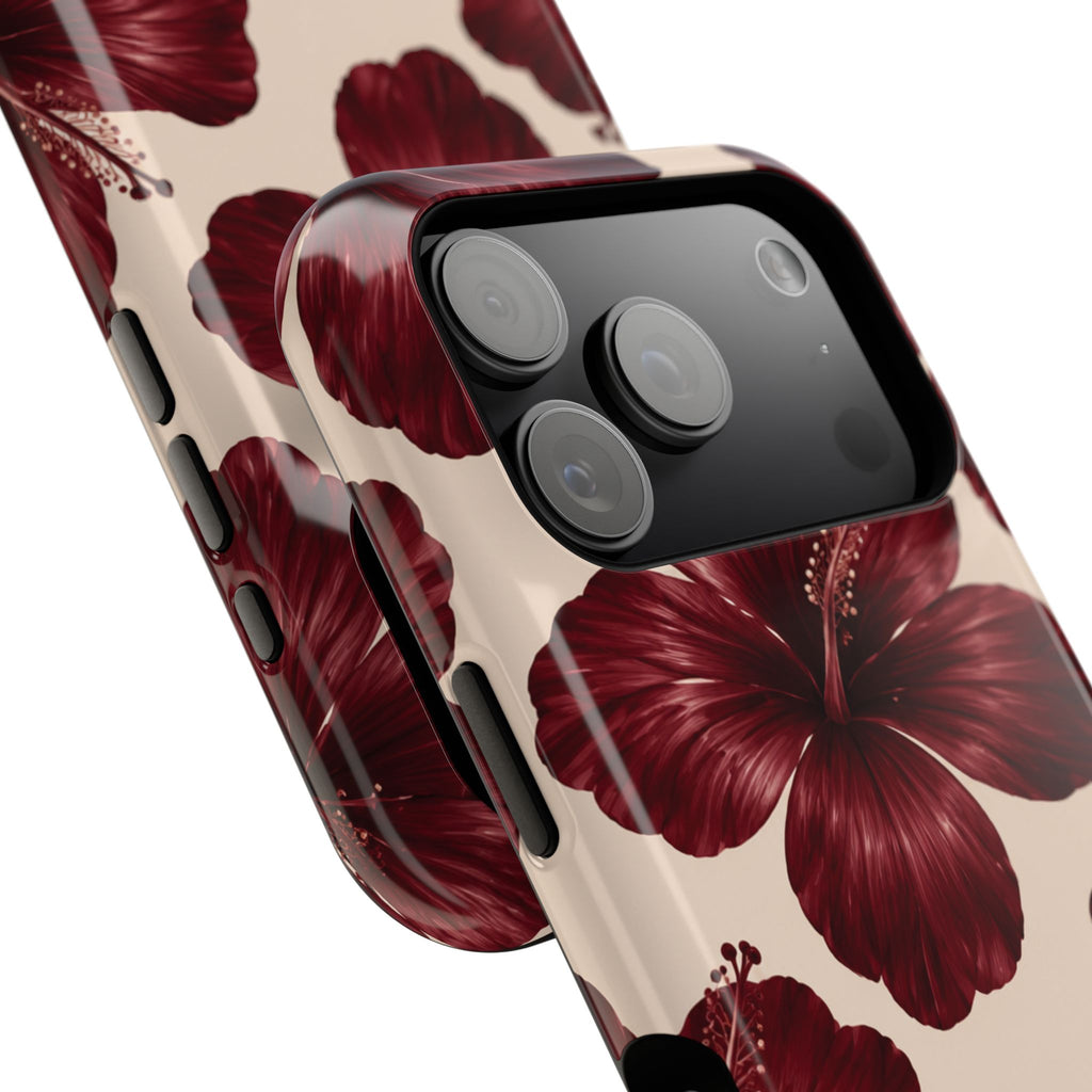 Burgundy Hibiscus Floral Magnetic Phone Case