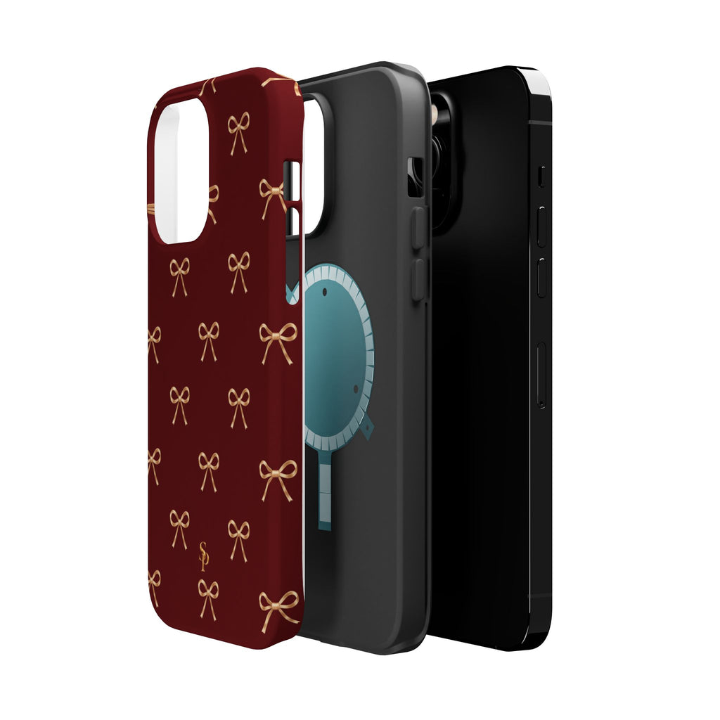 Burgundy Festive Gold Bow Magnetic Phone Case