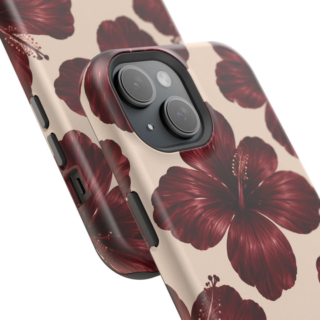 Burgundy Hibiscus Floral Magnetic Phone Case