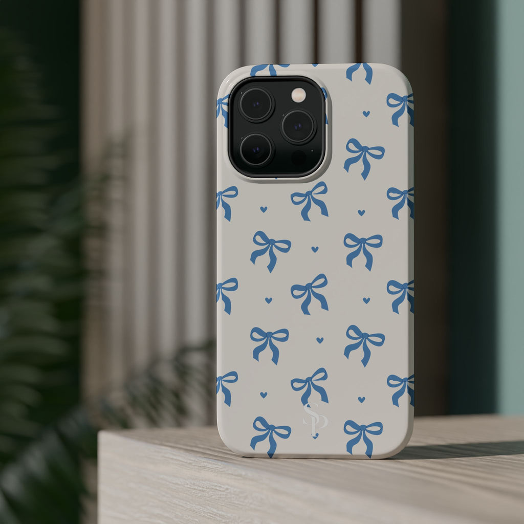 Blue Bow with Small Blue Hearts Magnetic Tough Case