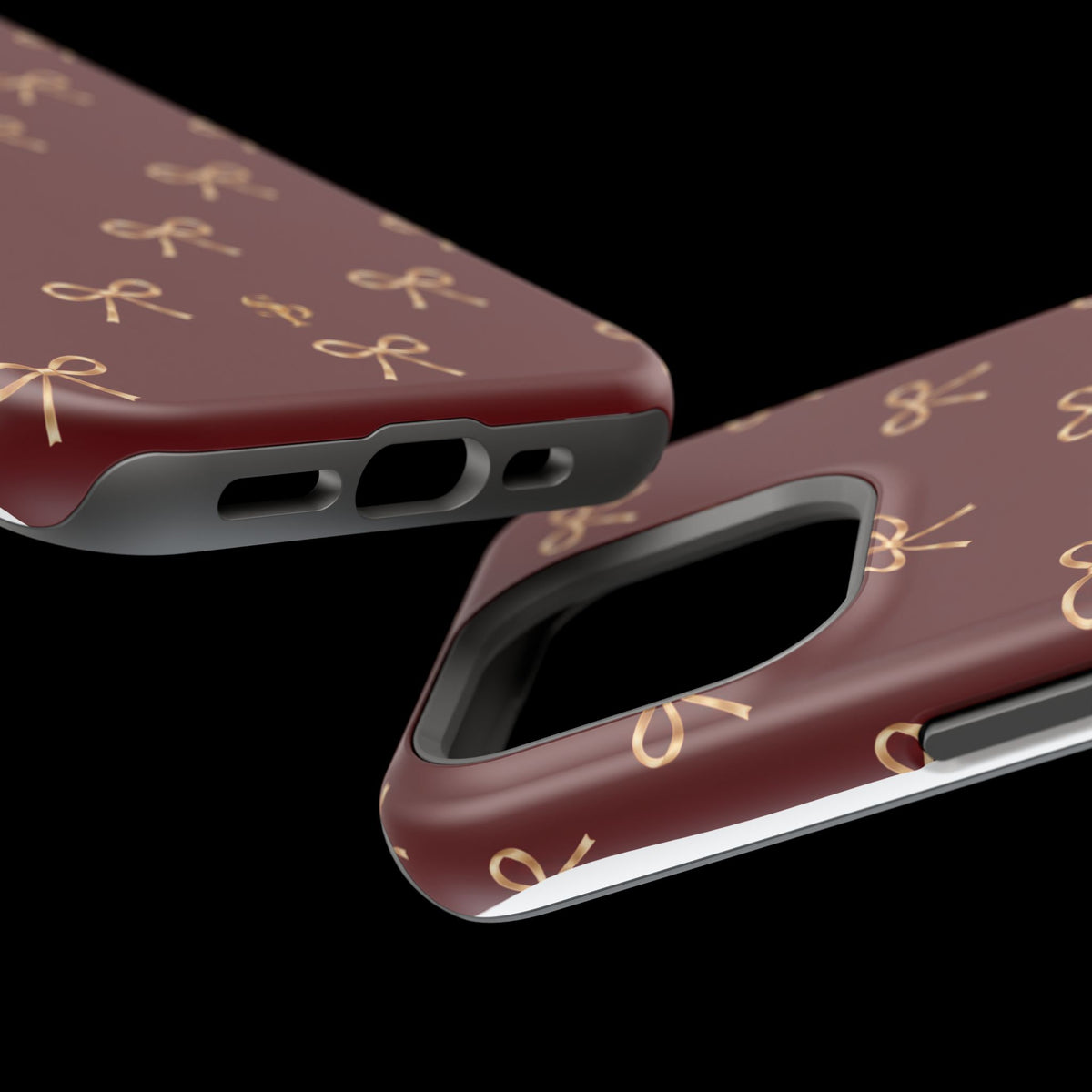 Burgundy Festive Gold Bow Magnetic Phone Case