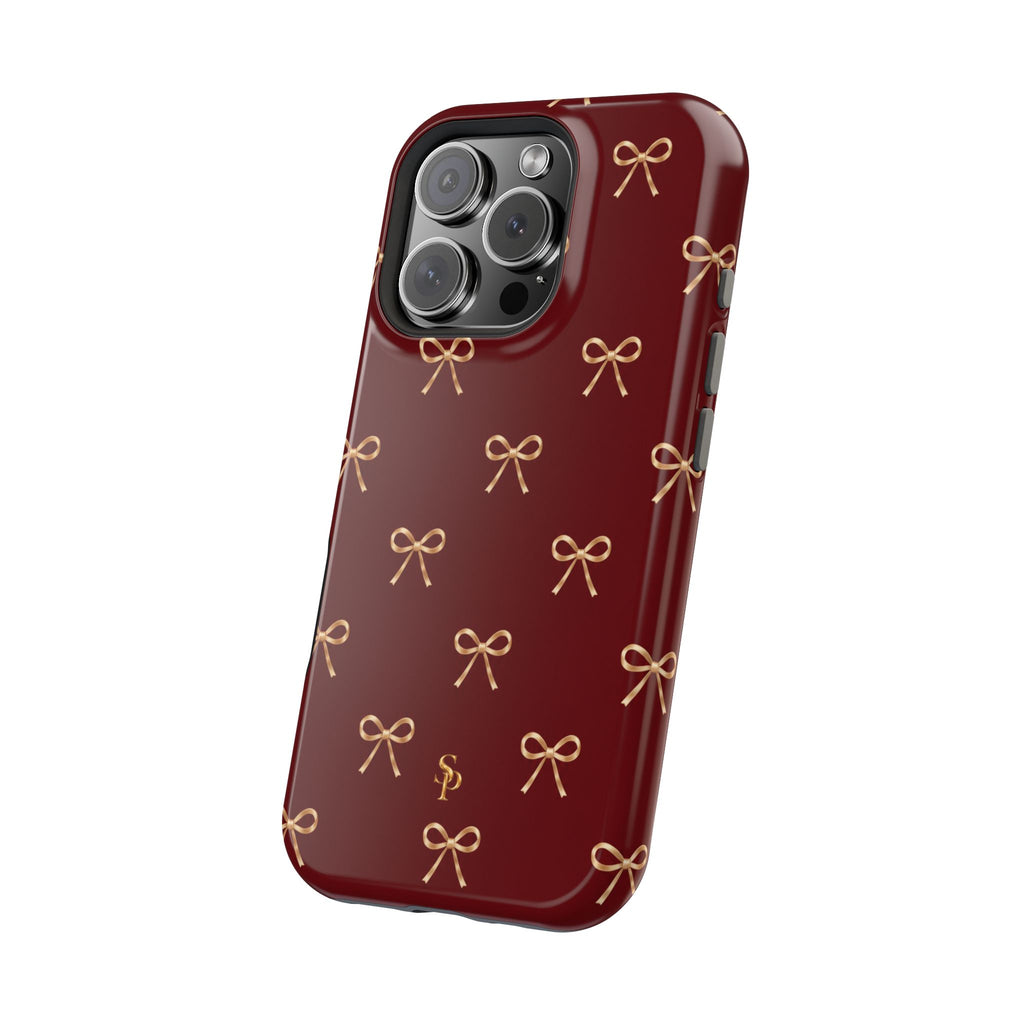 Burgundy Festive Gold Bow Magnetic Phone Case
