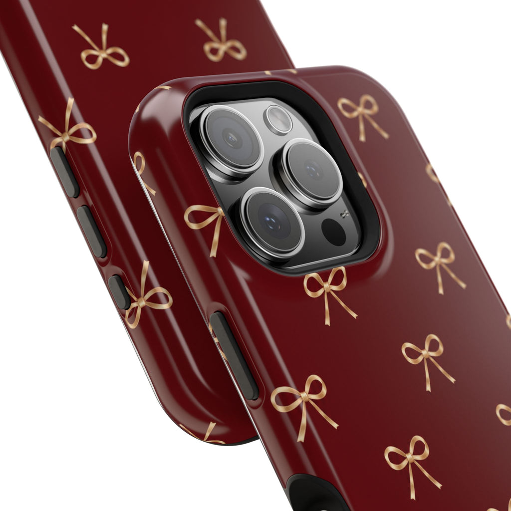 Burgundy Festive Gold Bow Magnetic Phone Case