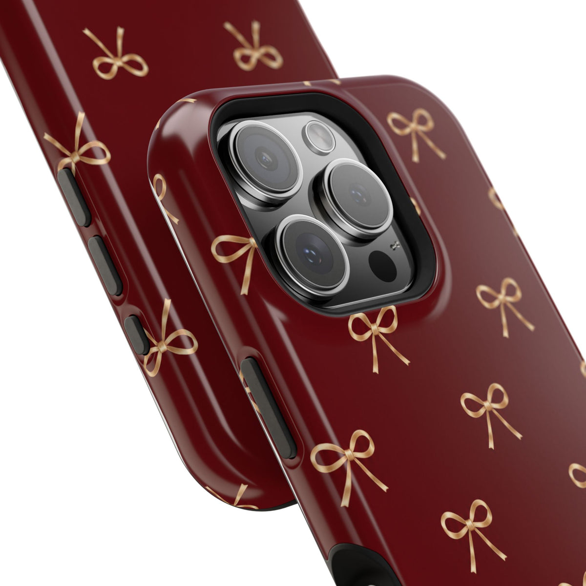 Burgundy Festive Gold Bow Magnetic Phone Case