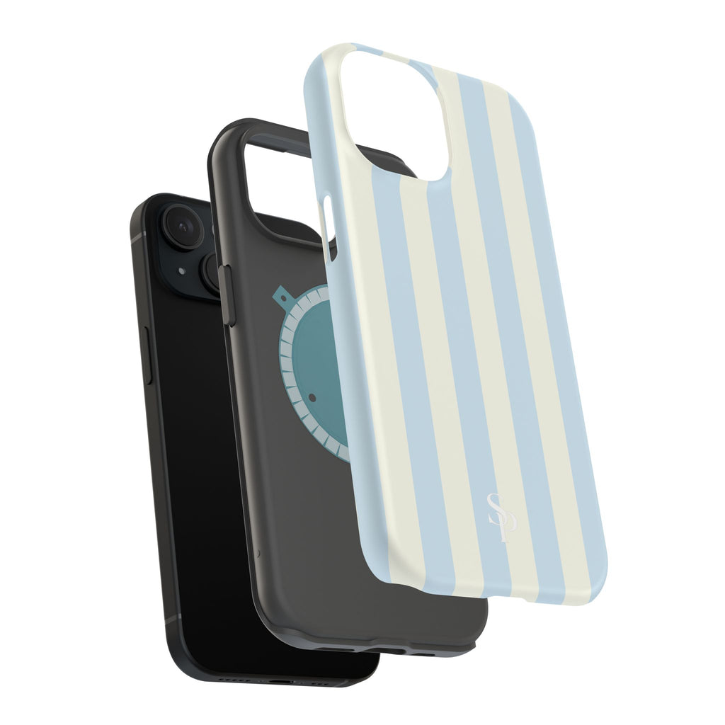 Pastel Blue & Cream Stripe Magnetic Impact-Resistant Phone Case