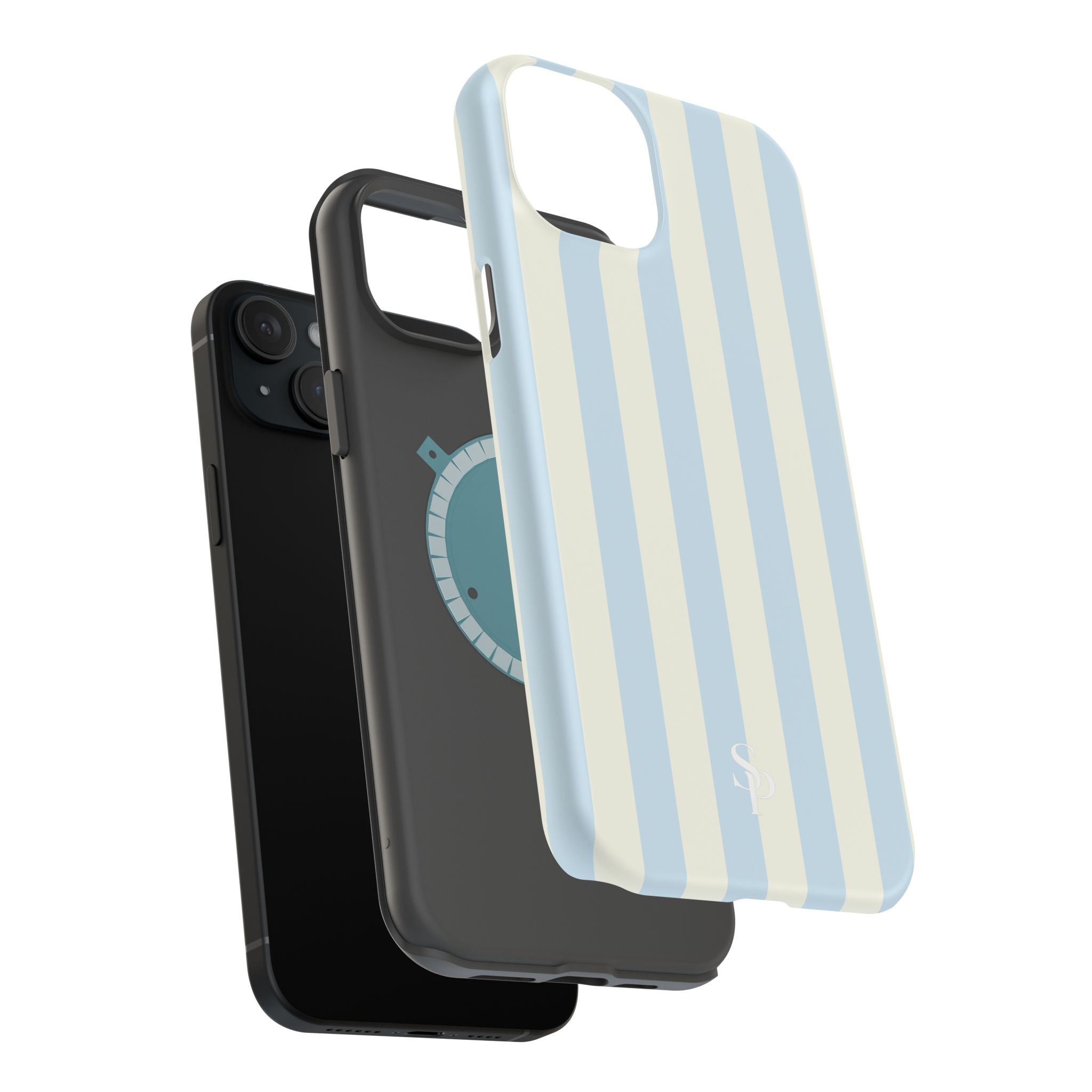 Pastel Blue & Cream Stripe Magnetic Impact-Resistant Phone Case
