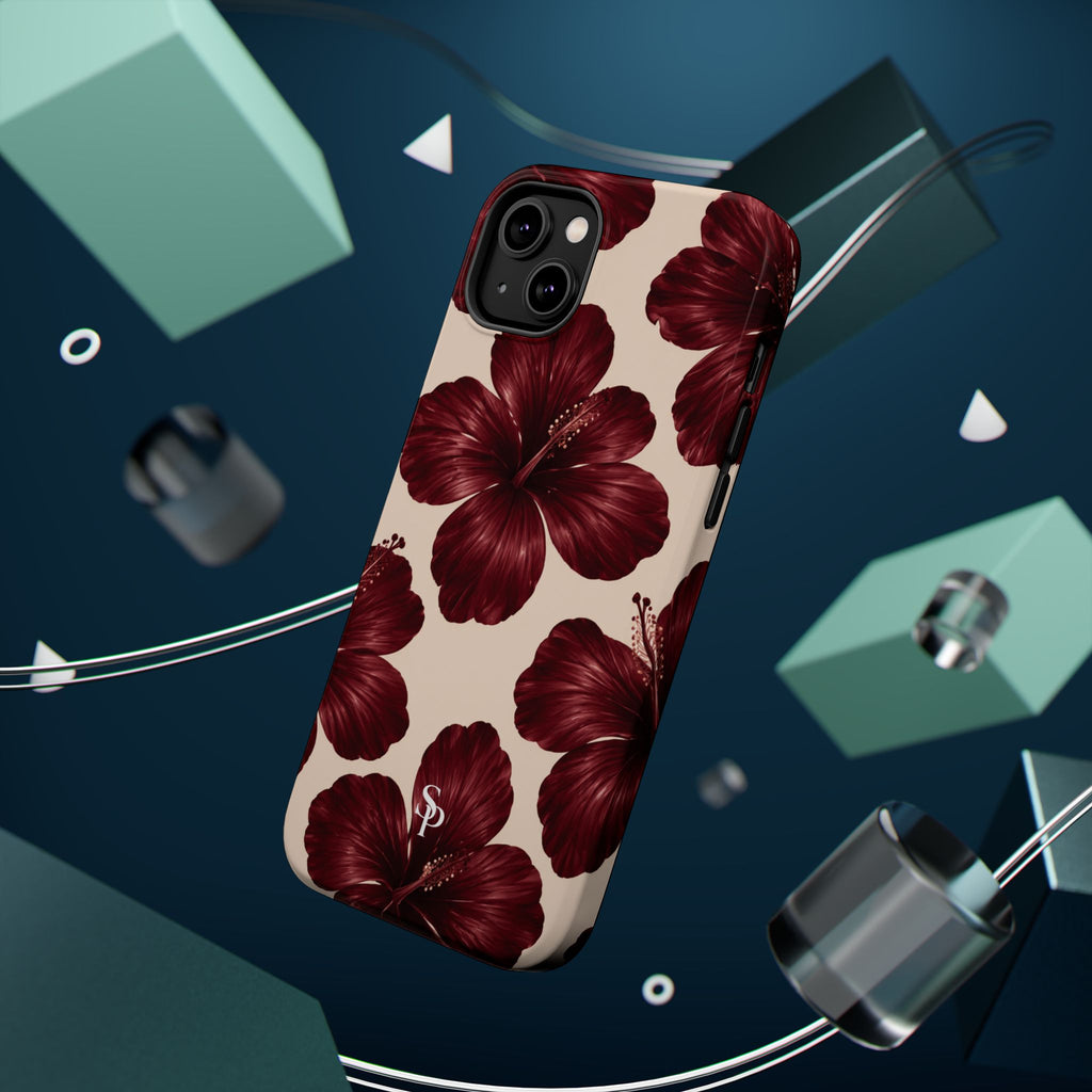 Burgundy Hibiscus Floral Magnetic Phone Case