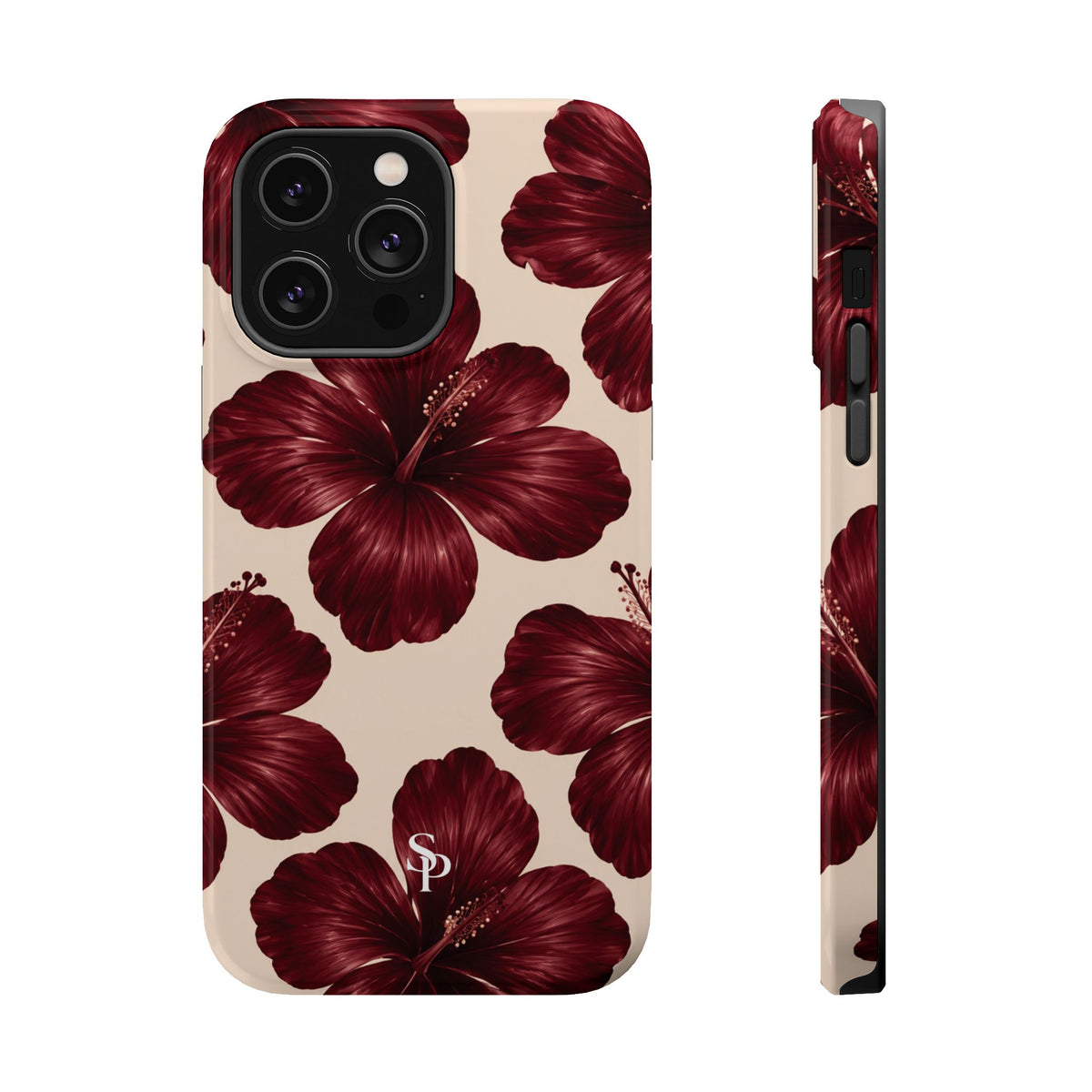Burgundy Hibiscus Floral Magnetic Phone Case