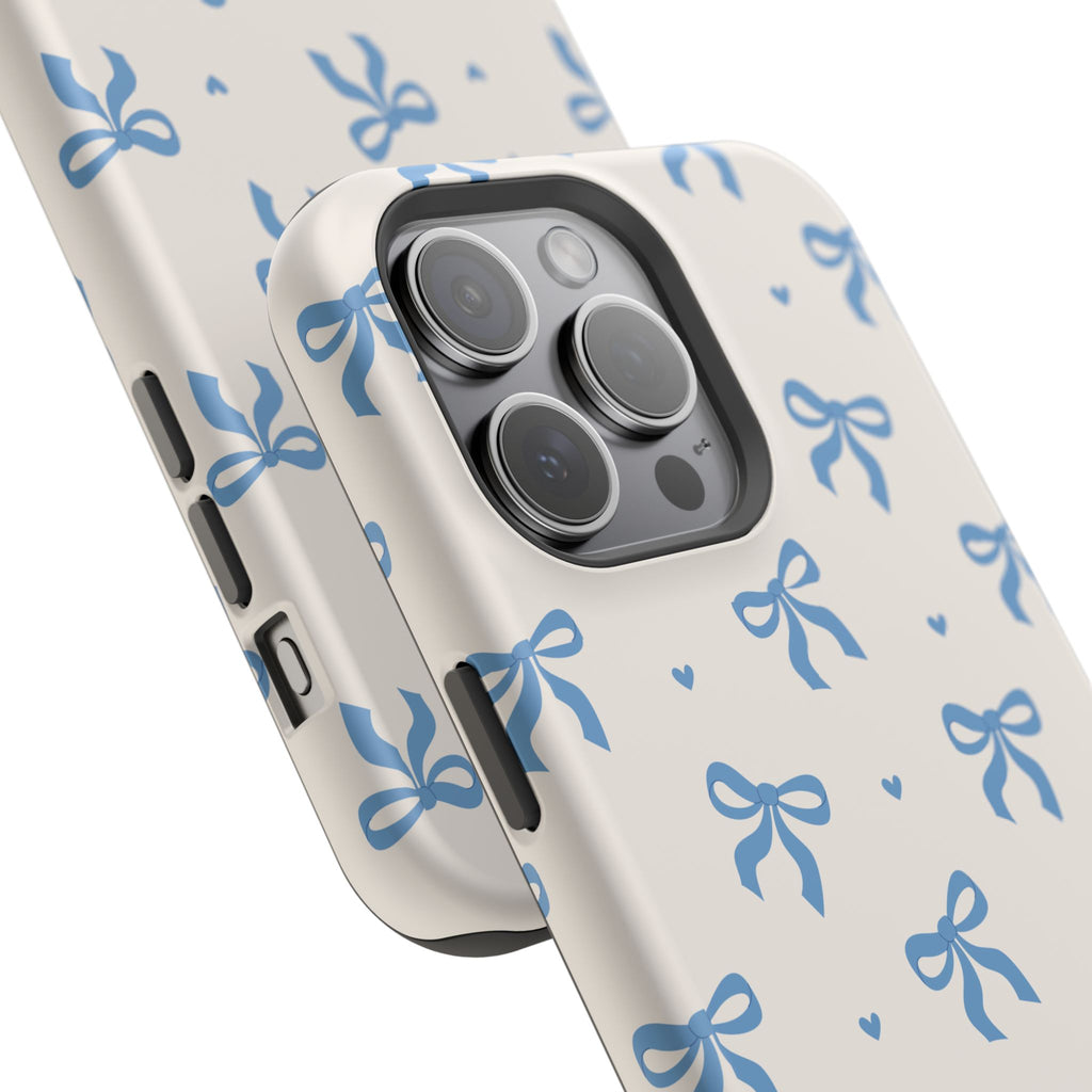 Blue Bow with Small Blue Hearts Magnetic Tough Case