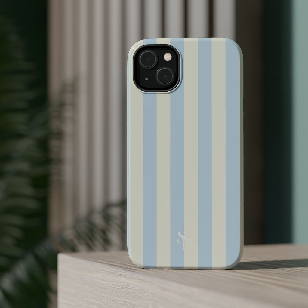 Pastel Blue & Cream Stripe Magnetic Impact-Resistant Phone Case