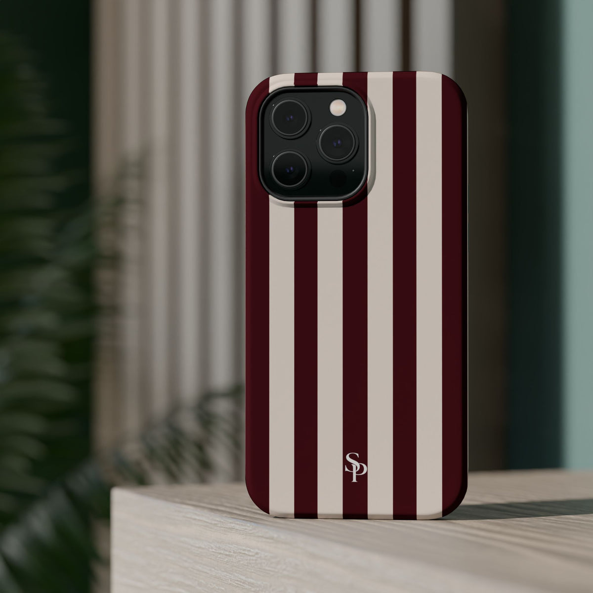 Burgundy Striped Magnetic Phone Case