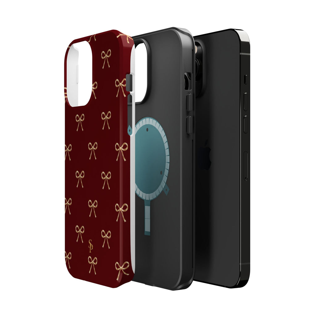 Burgundy Festive Gold Bow Magnetic Phone Case