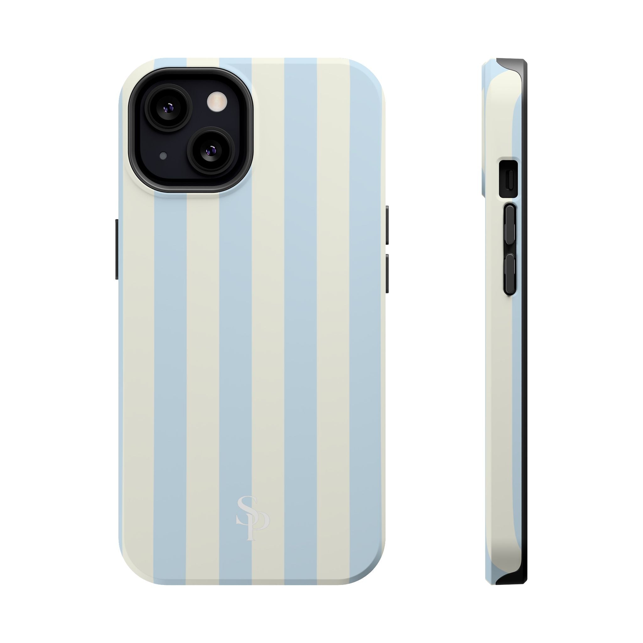 Pastel Blue & Cream Stripe Magnetic Impact-Resistant Phone Case
