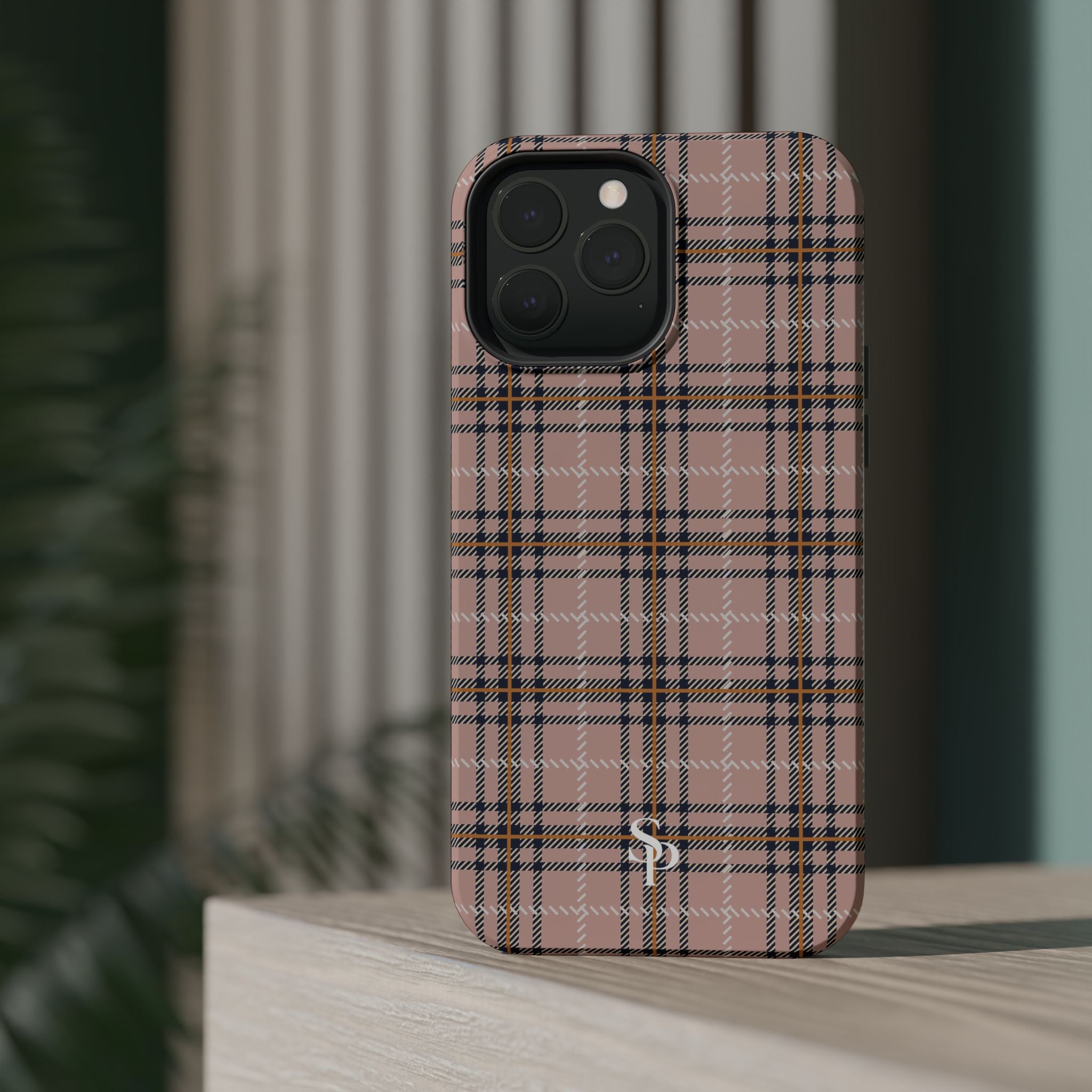 Pink Plaid Magnetic Impact-Resistant Phone Case