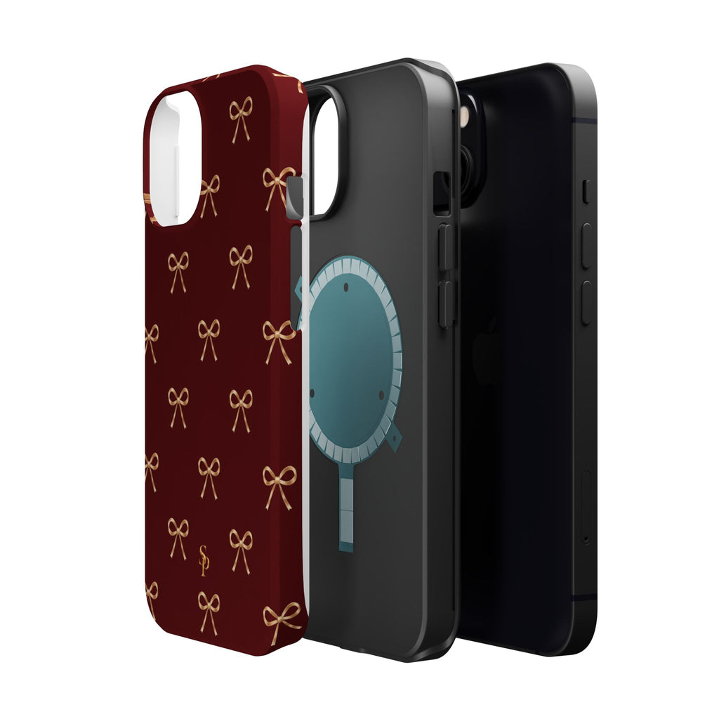 Burgundy Festive Gold Bow Magnetic Phone Case