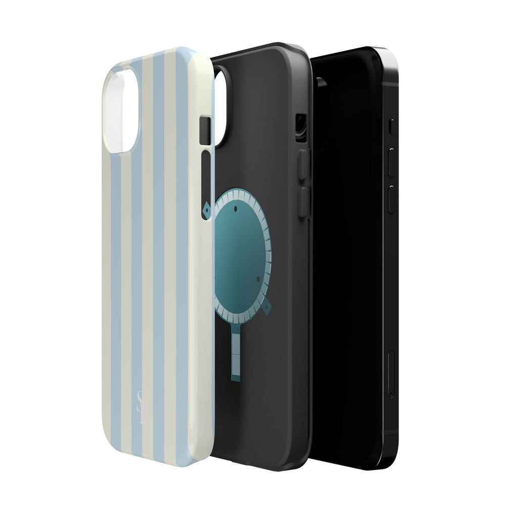 Pastel Blue & Cream Stripe Magnetic Impact-Resistant Phone Case