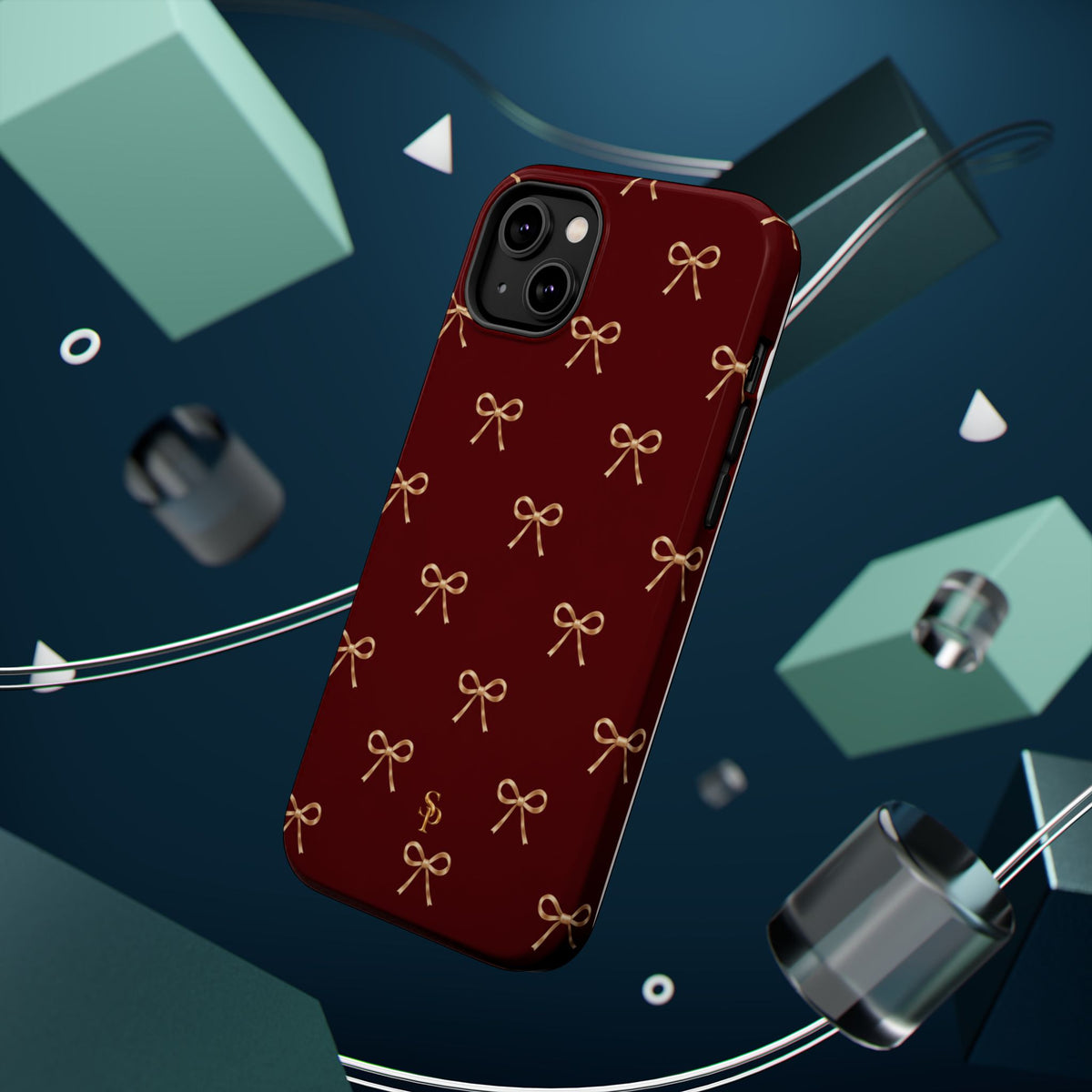Burgundy Festive Gold Bow Magnetic Phone Case