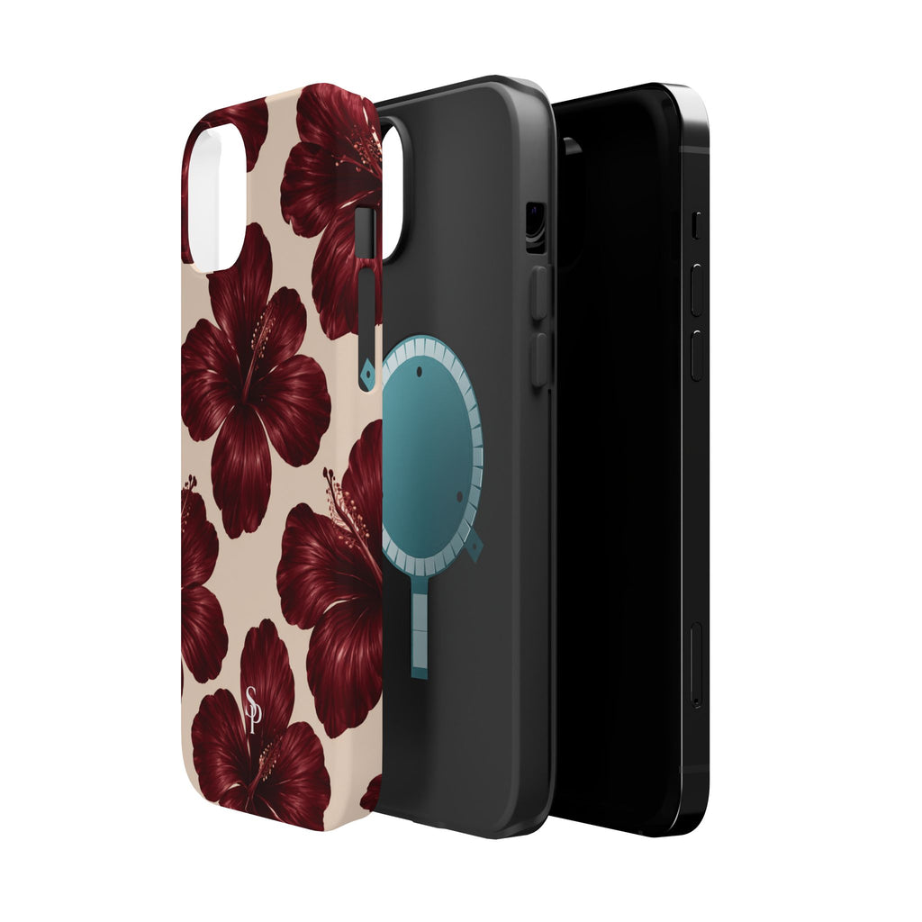 Burgundy Hibiscus Floral Magnetic Phone Case