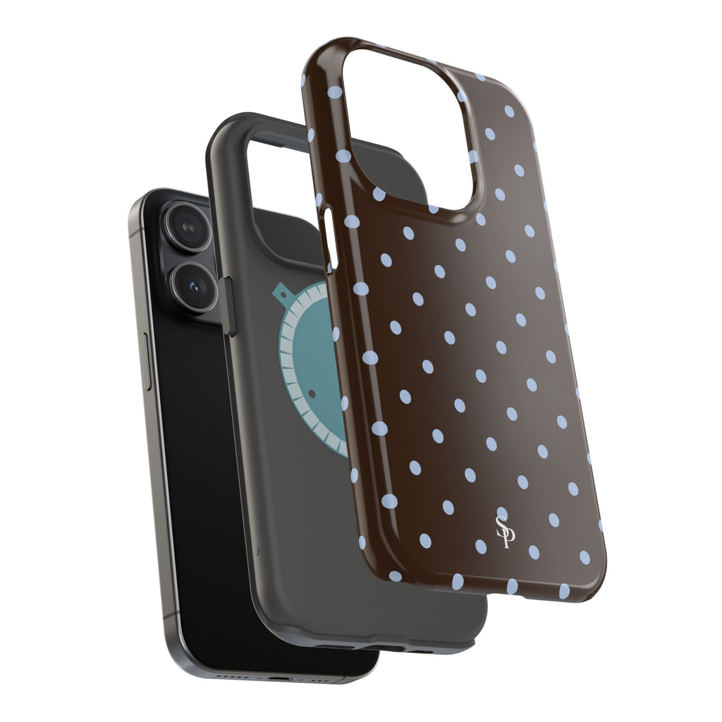 Brown & Light Blue Polka Dot Magnetic Phone Case