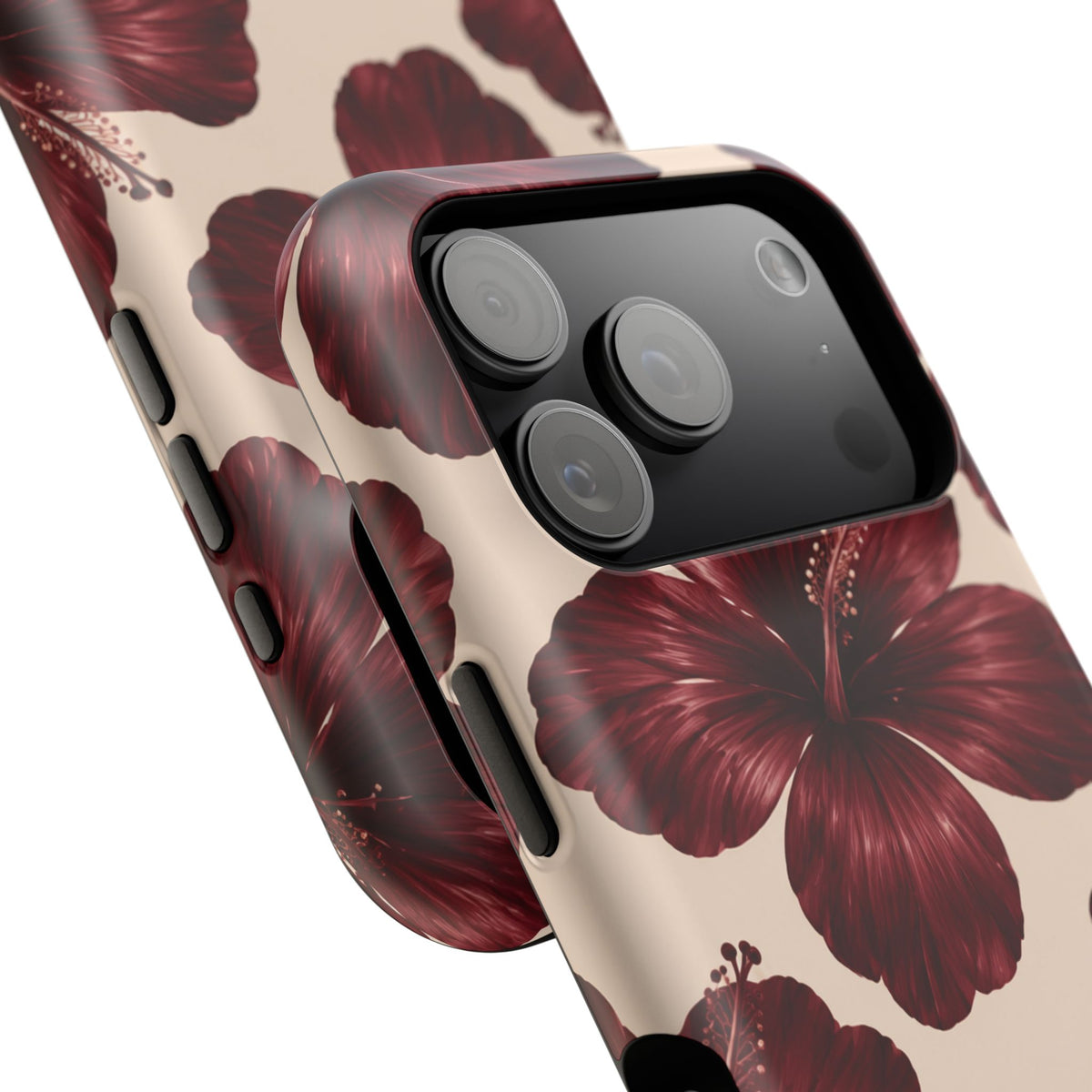 Burgundy Hibiscus Floral Magnetic Phone Case